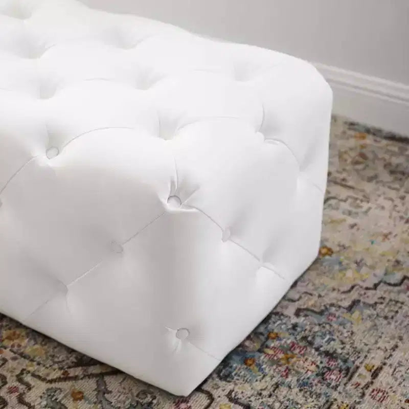 48" Amour Tufted Button Entryway Faux Leather Bench White - Modway: Vegan, MDF Composite Frame, No Assembly Required