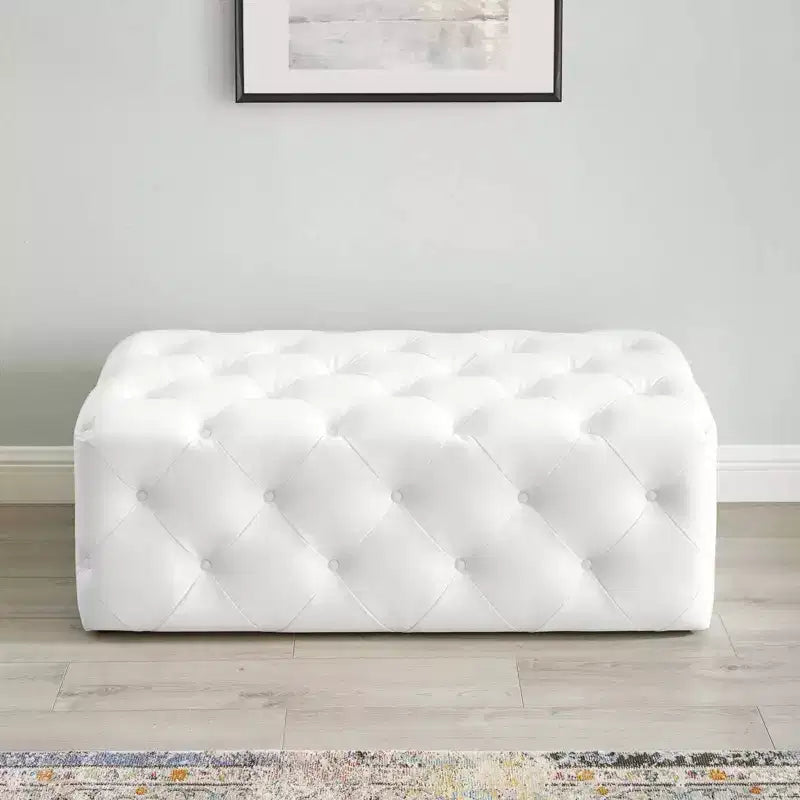 48" Amour Tufted Button Entryway Faux Leather Bench White - Modway: Vegan, MDF Composite Frame, No Assembly Required