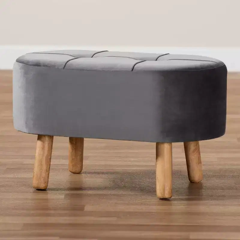 Simone Velvet Upholstered Wood Ottoman Gray/Natural - Baxton Studio