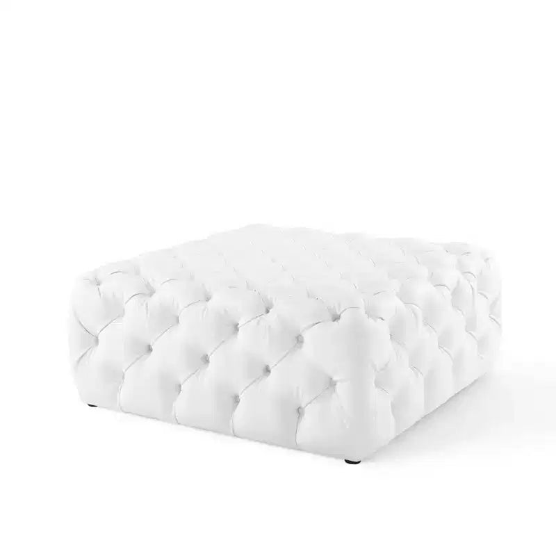 Modway Amour Tufted Button Large Square Faux Leather Ottoman White : Mid-Century Modern, No Assembly, MDF Frame