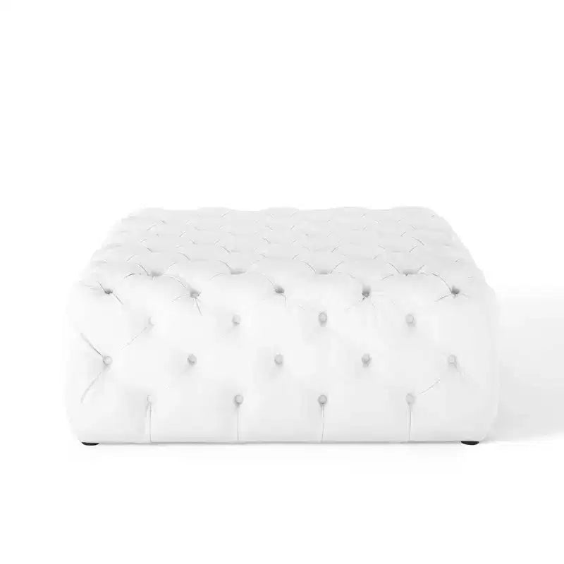 Modway Amour Tufted Button Large Square Faux Leather Ottoman White : Mid-Century Modern, No Assembly, MDF Frame