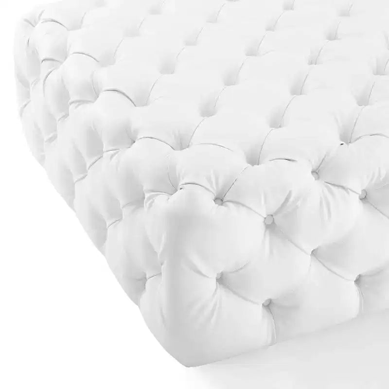 Modway Amour Tufted Button Large Square Faux Leather Ottoman White : Mid-Century Modern, No Assembly, MDF Frame