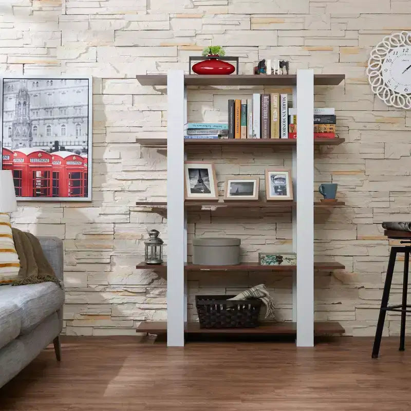 62.4" Talia 5 Shelf Bookcase Walnut/White - miBasics