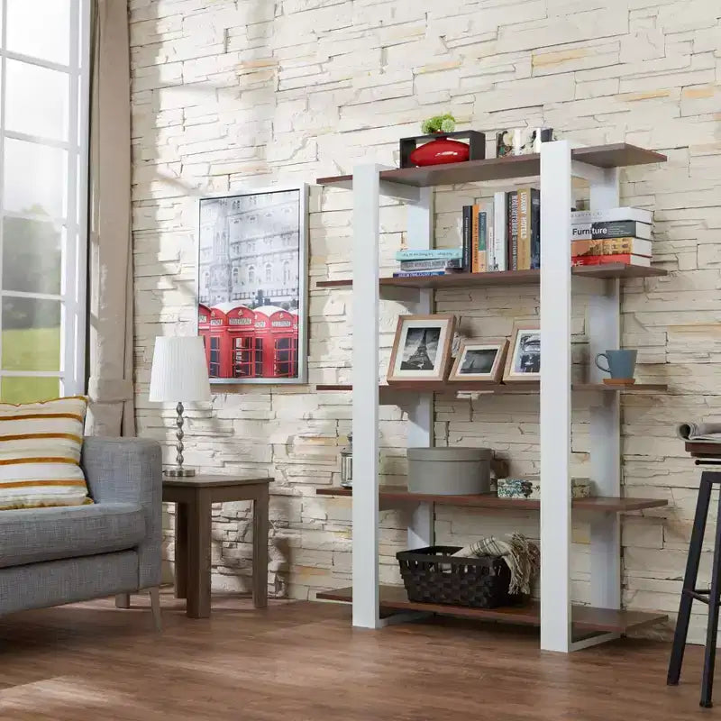62.4" Talia 5 Shelf Bookcase Walnut/White - miBasics