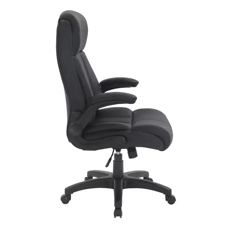 Medium Back Manager Chair with Flip-up Black - Techni Mobili: Stitched Techniflex, Built-in Support, 5-Star Base