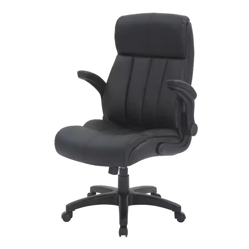 Medium Back Manager Chair with Flip-up Black - Techni Mobili: Stitched Techniflex, Built-in Support, 5-Star Base
