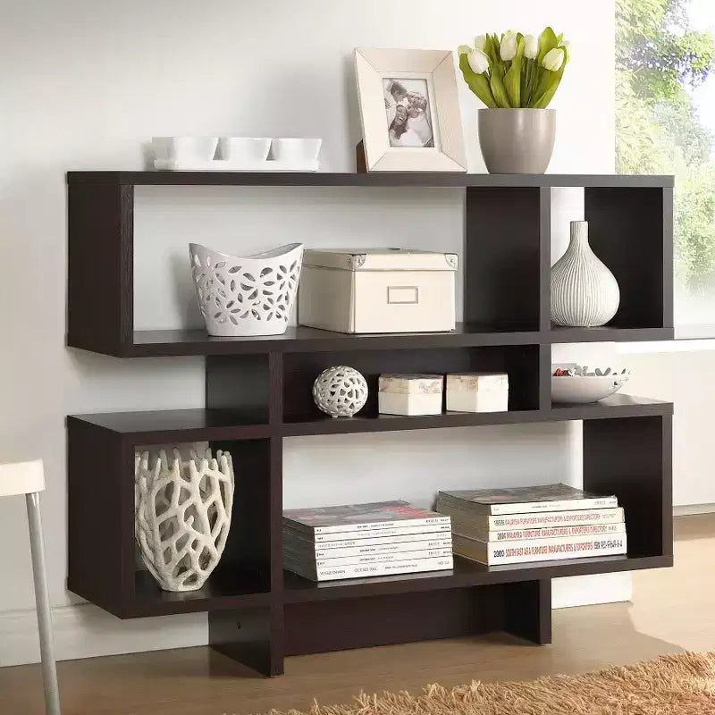 Baxton Studio Cassidy 35.25" 4 Level Modern Bookshelf Dark Brown: MDF Composite, 3 Tier Storage, Midcentury Design