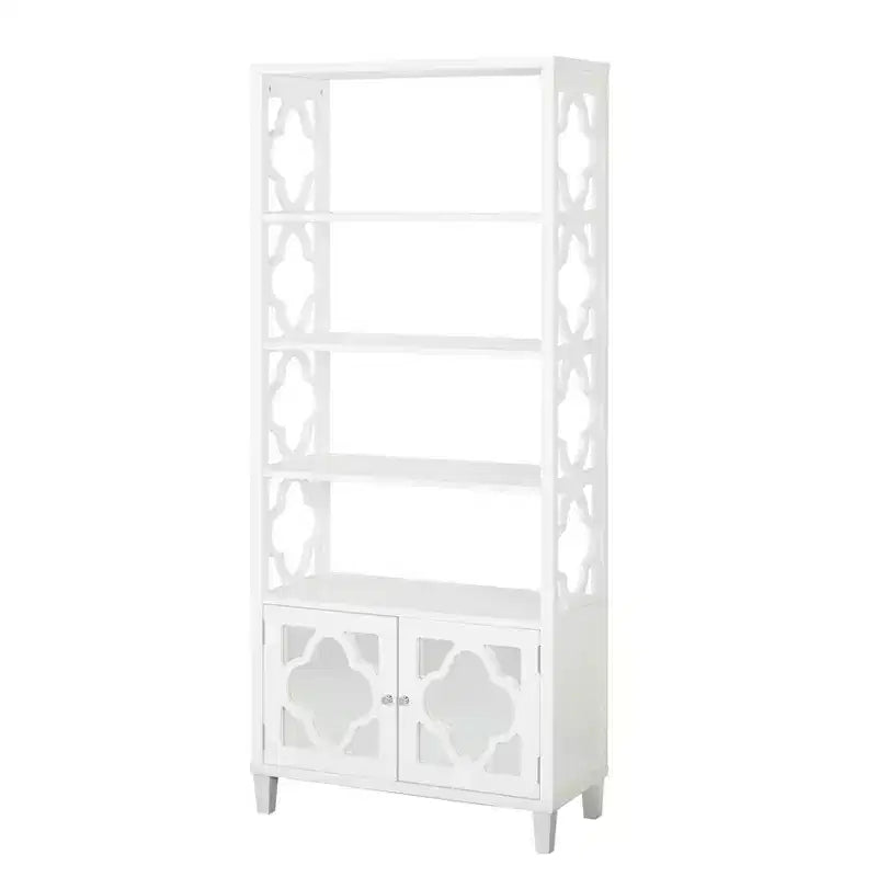 Lifestorey 72" Broadway Bookshelf White: Mid-Century Modern Storage Combination with Fixed Shelves & Doors