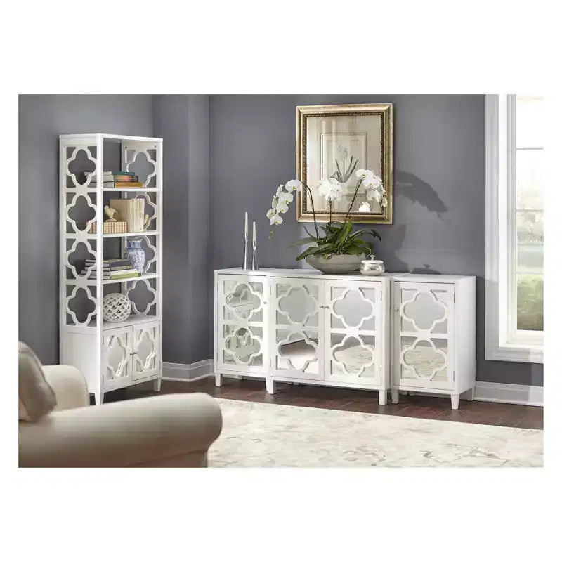 Lifestorey 72" Broadway Bookshelf White: Mid-Century Modern Storage Combination with Fixed Shelves & Doors