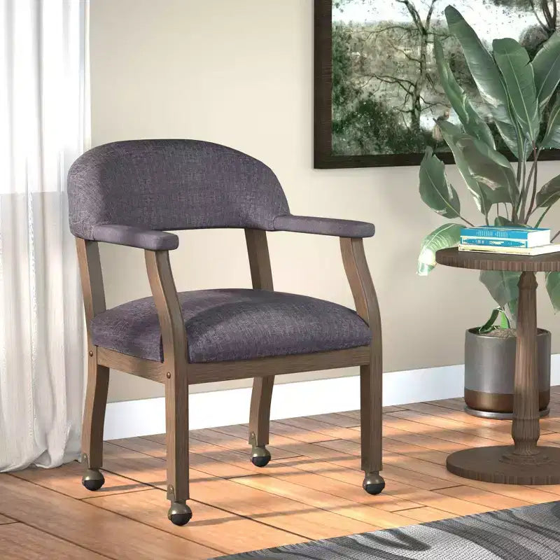 Boss Office Products Modern Captain's Chair with Casters Slate Gray: Upholstered Desk Chair with Nailhead Trim, Fixed Arms