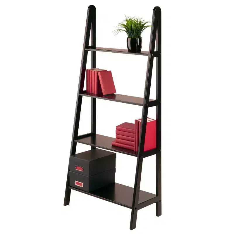 58.4" Avalon A Frame Shelf Espresso Brown - Winsome: Modern 4-Tier Ladder Bookcase