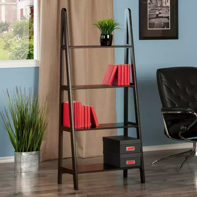 58.4" Avalon A Frame Shelf Espresso Brown - Winsome: Modern 4-Tier Ladder Bookcase