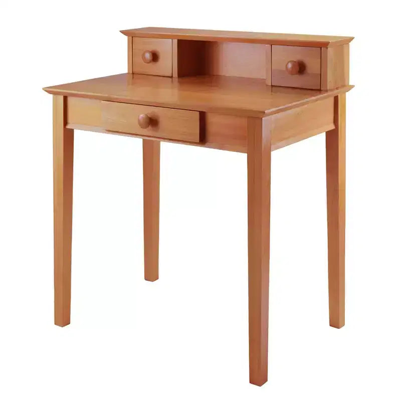 Studio Writing Desk with Hutch Honey Brown - Winsome: Mid-Century Modern, Home Office Furniture, Space-Saving Design