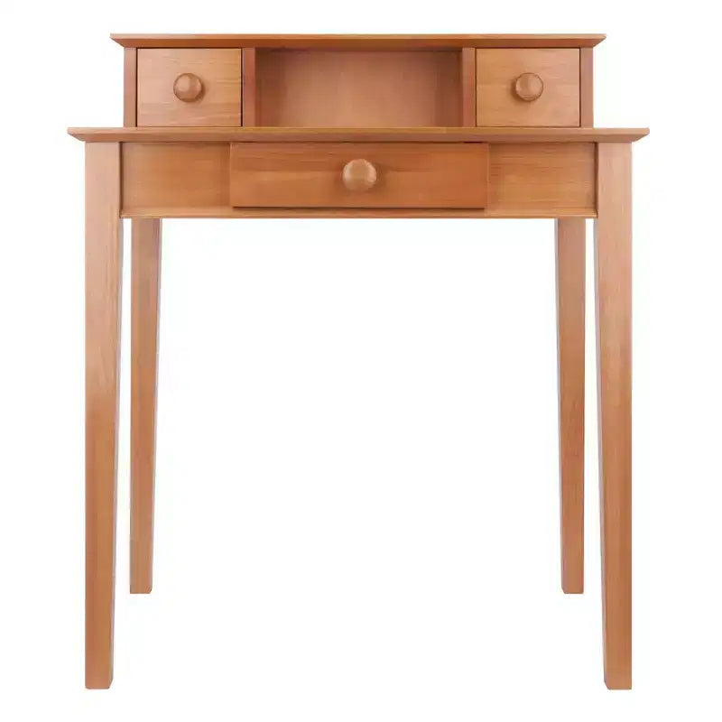 Studio Writing Desk with Hutch Honey Brown - Winsome: Mid-Century Modern, Home Office Furniture, Space-Saving Design