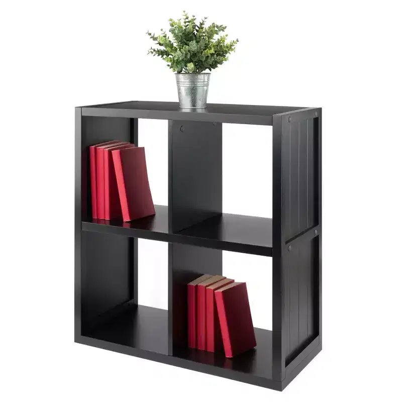 27" Timothy Shelf 2X2 Slots Black - Winsome: Modern Bookcase, Fixed Shelves, Wood Composite