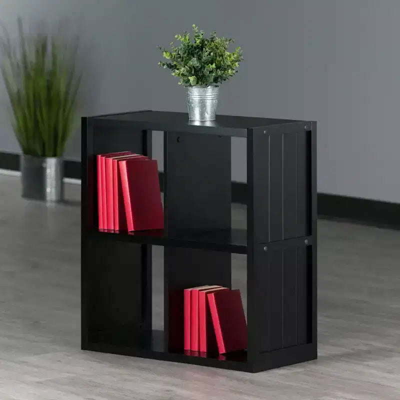 27" Timothy Shelf 2X2 Slots Black - Winsome: Modern Bookcase, Fixed Shelves, Wood Composite