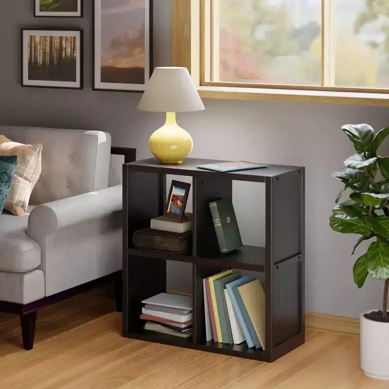27" Timothy Shelf 2X2 Slots Black - Winsome: Modern Bookcase, Fixed Shelves, Wood Composite
