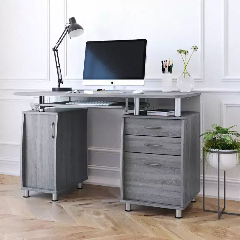 Complete Workstation Computer Desk with Storage, Keyboard Tray - Techni Mobili