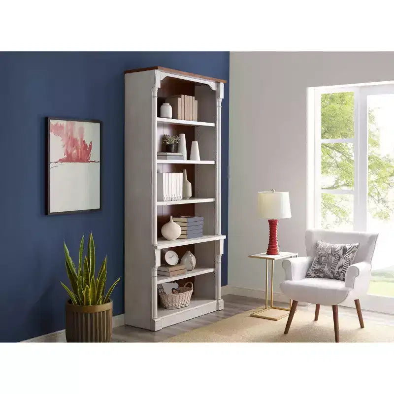 94" Durham Open Bookcase White - Martin Furniture: Cottage Style, 6 Shelves, No Assembly Required