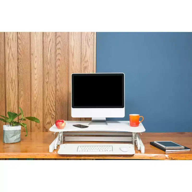 Ergonomic Height Adjustable Sit to Stand Desk Computer Riser, White: Rocelco Portable Laptop Stand with Keyboard Tray