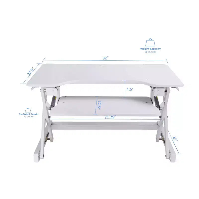 Ergonomic Height Adjustable Sit to Stand Desk Computer Riser, White: Rocelco Portable Laptop Stand with Keyboard Tray