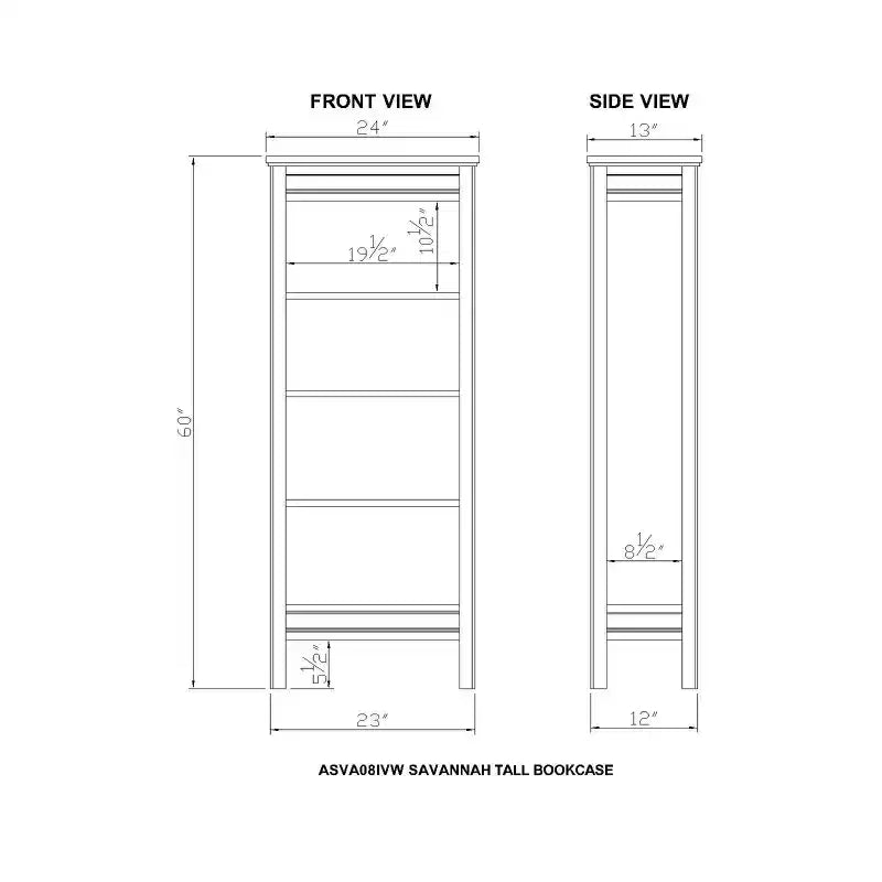 60" Savannah Tall Bookshelf Ivory with Natural Wood Top - Alaterre Furniture