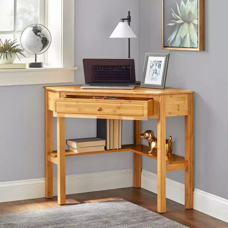 Buylateral Bamboo Corner Desk with Drawer Natural