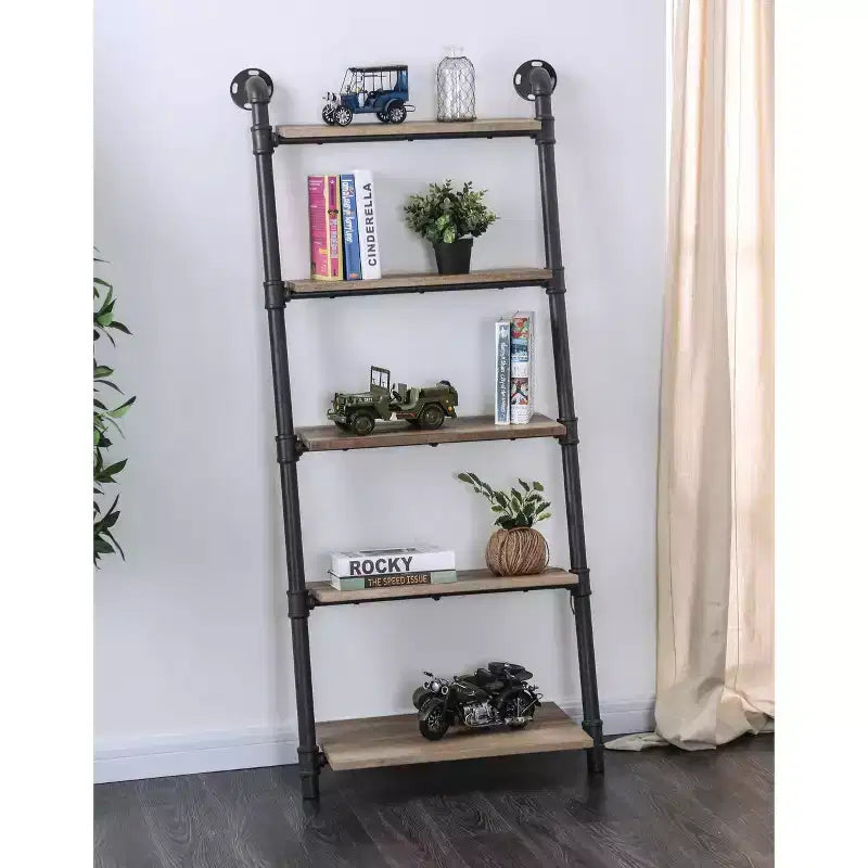 HOMES: Inside + Out 61" Mateo 5 Layer Ladder Book Shelves Brown/Oak