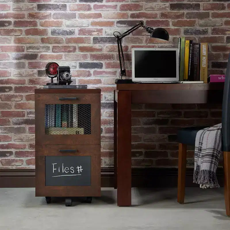 24/7 Shop At Home Jarama Rustic 2 Drawer Filing Cabinet Walnut: Farmhouse Style, MDF & Particle Board, Metal Hardware