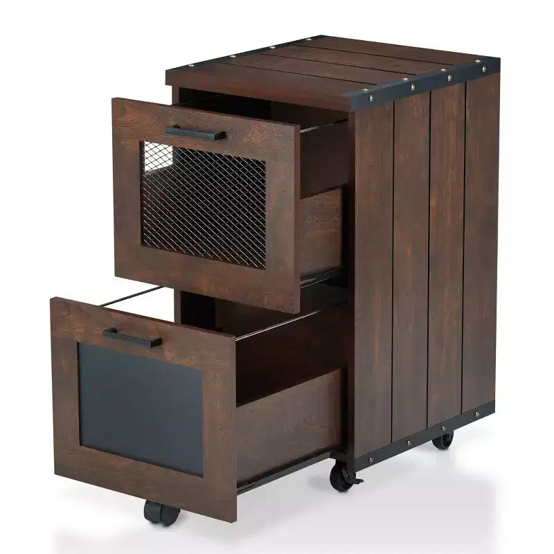 24/7 Shop At Home Jarama Rustic 2 Drawer Filing Cabinet Walnut: Farmhouse Style, MDF & Particle Board, Metal Hardware