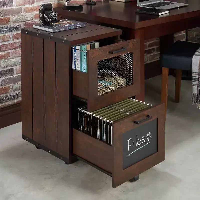 24/7 Shop At Home Jarama Rustic 2 Drawer Filing Cabinet Walnut: Farmhouse Style, MDF & Particle Board, Metal Hardware