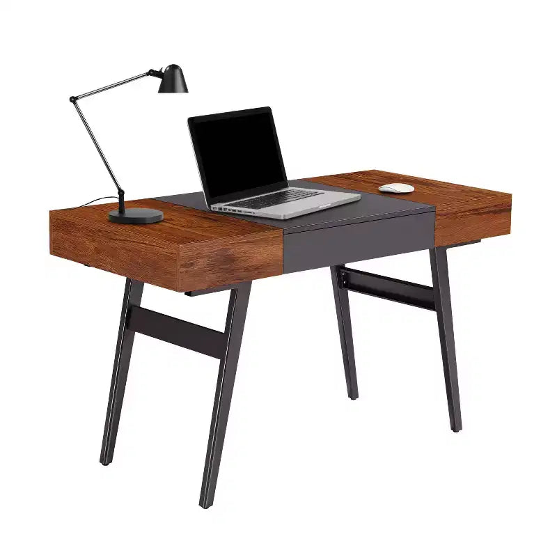Techni Mobili Expandable Modern Desk with Storage Mahogany: Laminated MDF, Steel Frame, 5-Year Warranty