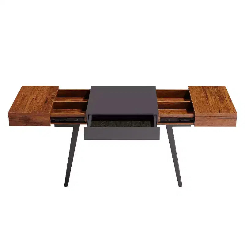 Techni Mobili Expandable Modern Desk with Storage Mahogany: Laminated MDF, Steel Frame, 5-Year Warranty