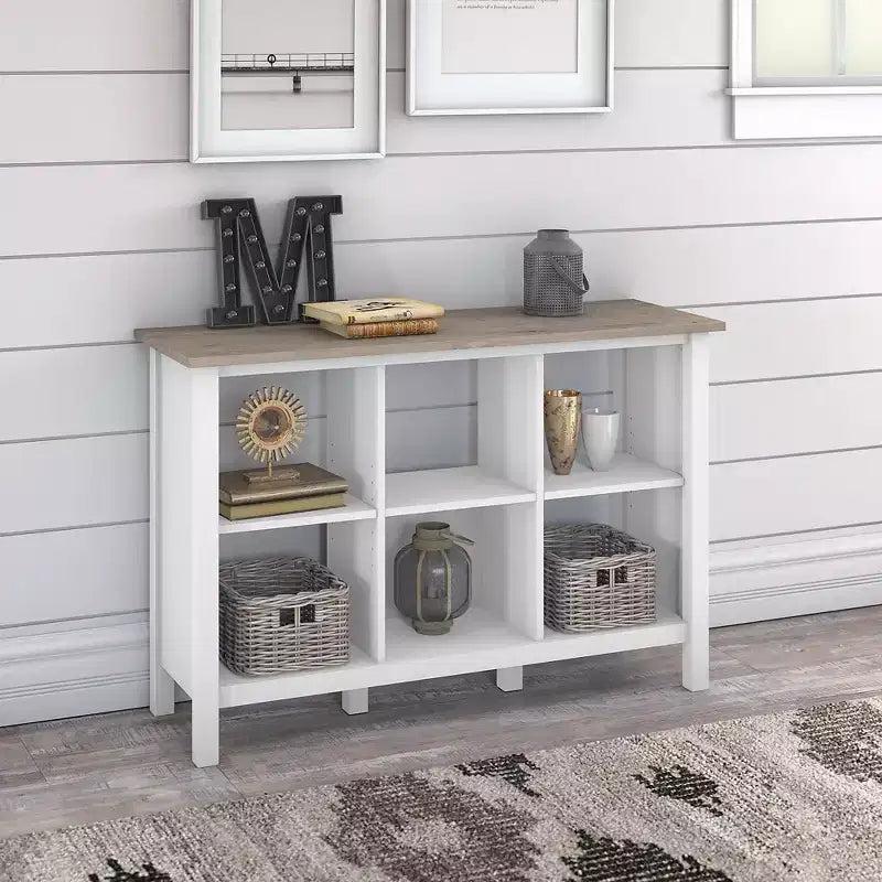 30" 6 Cube Mayfield Bookshelf Shiplap Gray/Pure White - Bush Furniture: Modern Farmhouse Organizer, MDF Laminate