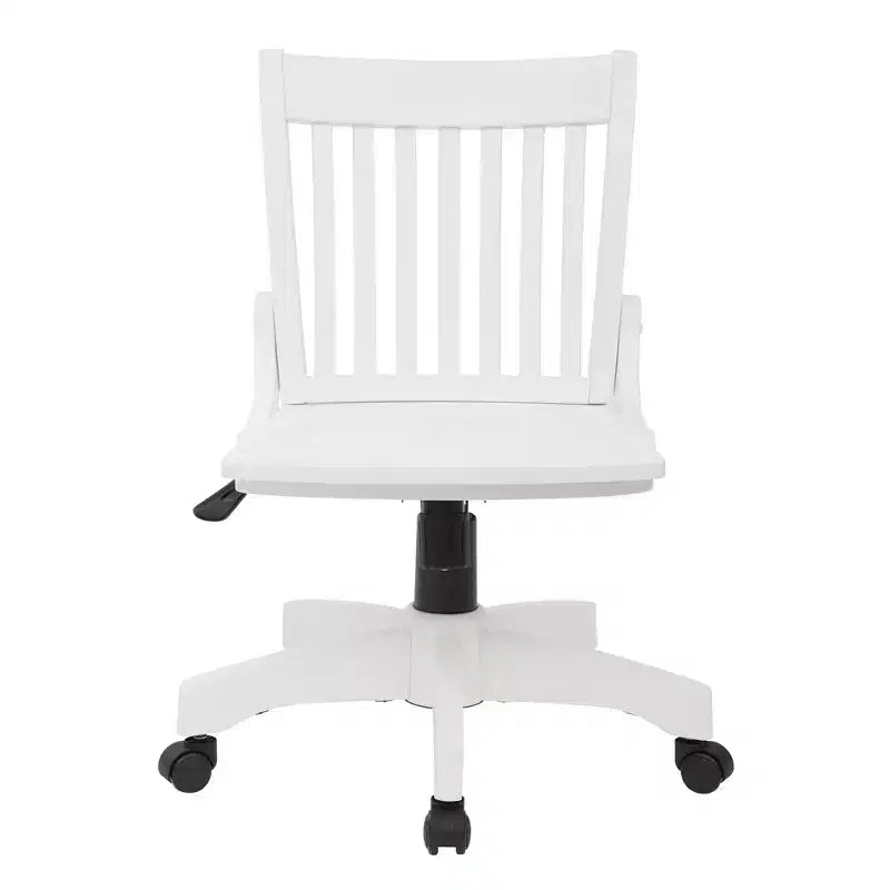 Deluxe Armless Wood Bankers Chair White with Wheels - OSP Home Furnishings: Adjustable, Unupholstered, Traditional Style