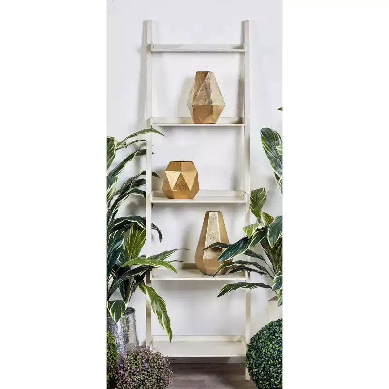 69" Farmhouse Pine Wood Leaning Shelf White - Olivia & May: 5-Tier Storage, No Tools Assembly