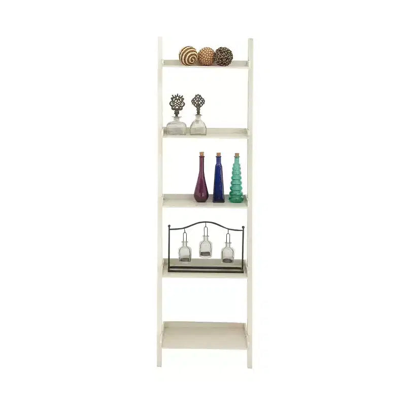 69" Farmhouse Pine Wood Leaning Shelf White - Olivia & May: 5-Tier Storage, No Tools Assembly