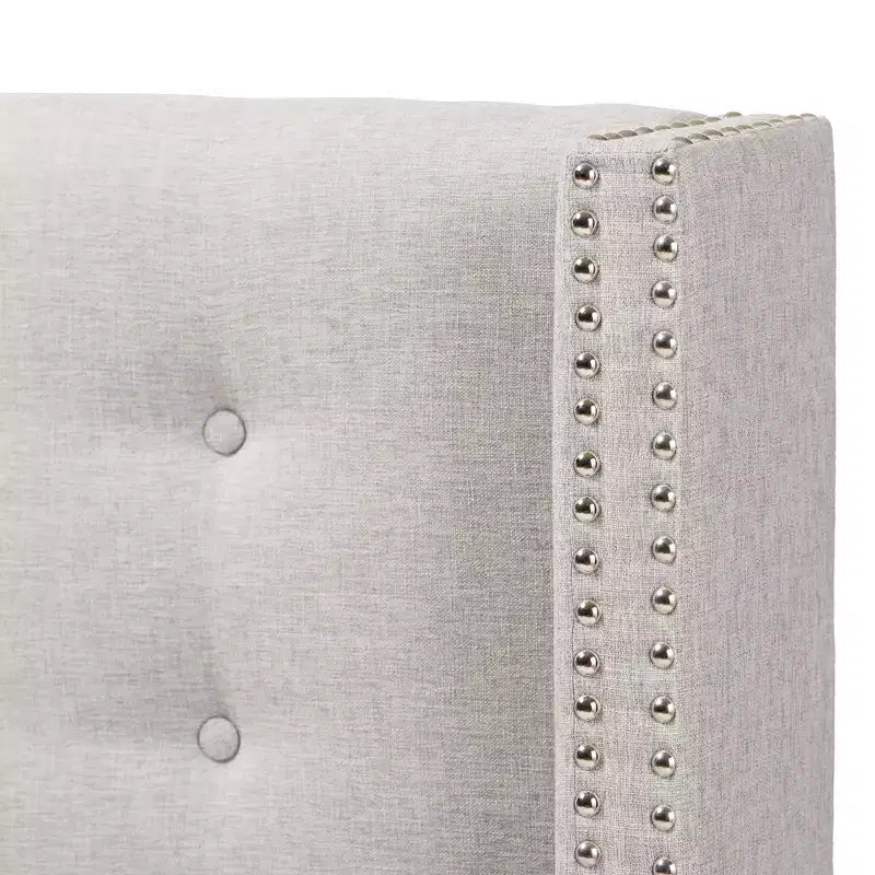 King Ginaro Modern Tufted Nail Head Winged Headboard Gray - Baxton Studio: Upholstered, Contemporary Design