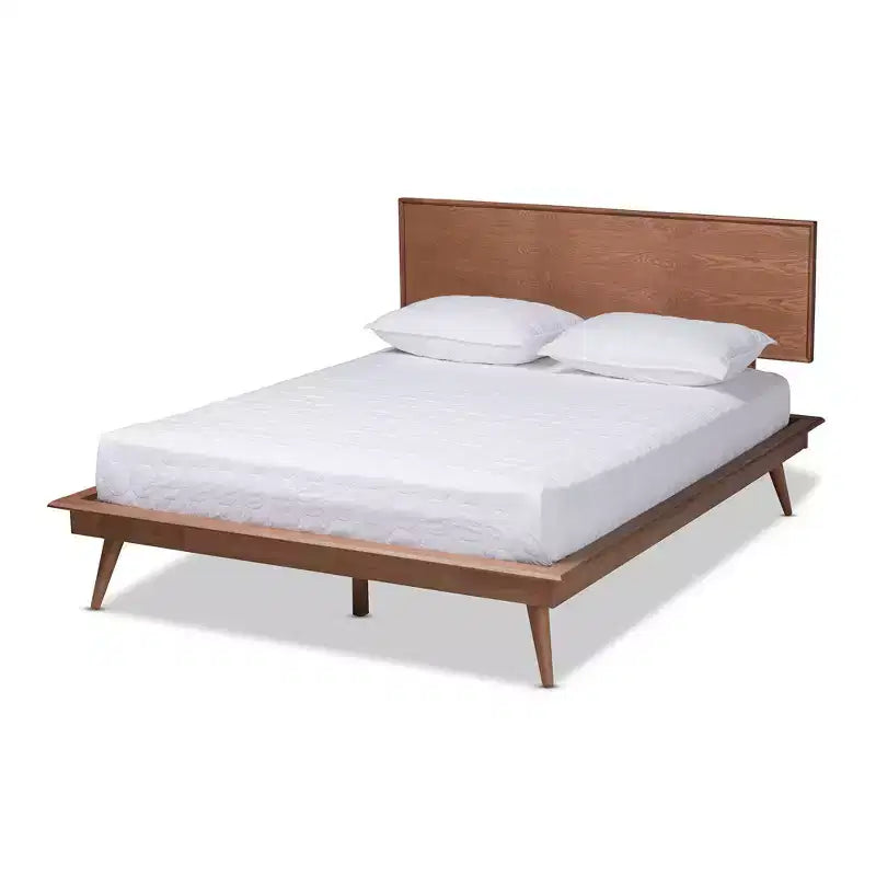 Baxton Studio King Karine Finished Wood Platform Bed Brown: Rubberwood Frame, No Box Spring Needed