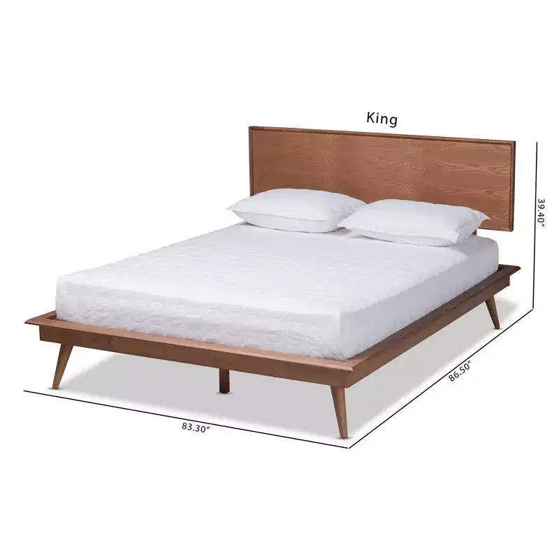 Baxton Studio King Karine Finished Wood Platform Bed Brown: Rubberwood Frame, No Box Spring Needed