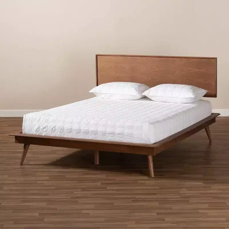 Baxton Studio King Karine Finished Wood Platform Bed Brown: Rubberwood Frame, No Box Spring Needed