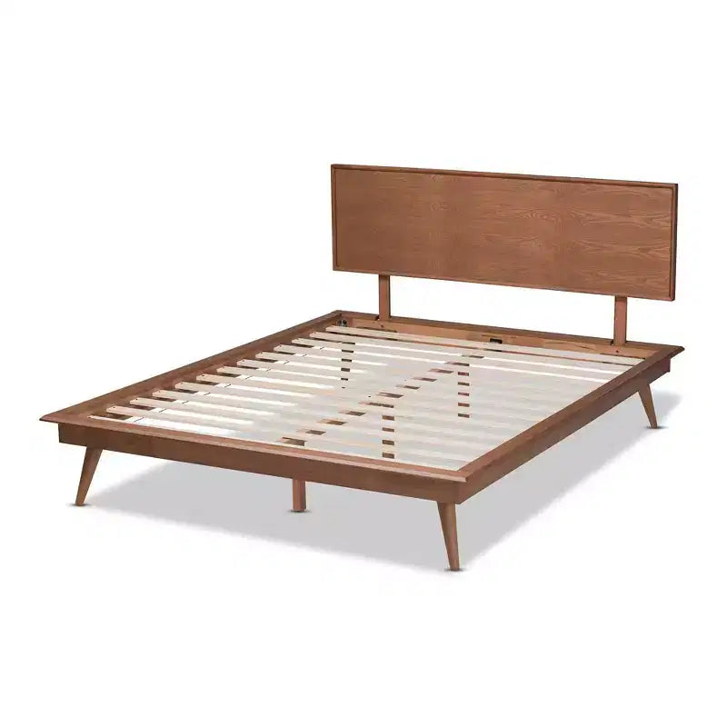 Baxton Studio King Karine Finished Wood Platform Bed Brown: Rubberwood Frame, No Box Spring Needed