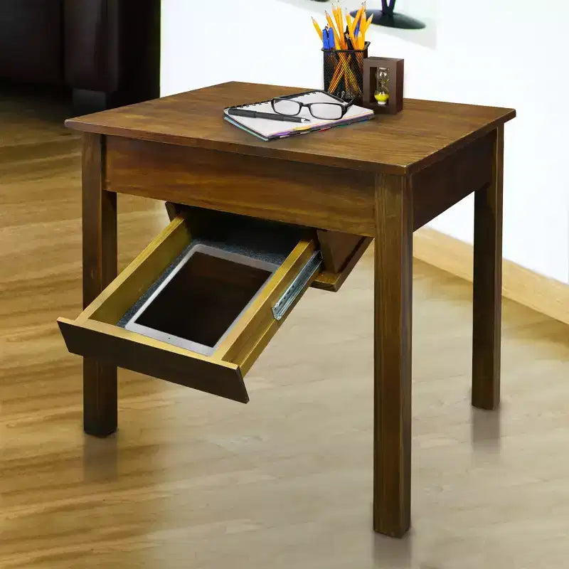 Kennedy End Table with Concealed Drawer Warm Brown - Flora Home: Hardwood Frame, Pine Top, Living Room Storage