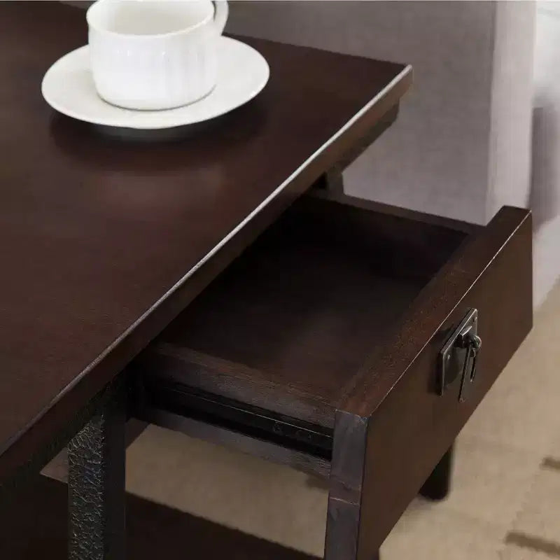 Empiria Modern Industrial Drawer End Table Brown - Leick Home: Welded Steel, Mission Style, Open Shelf