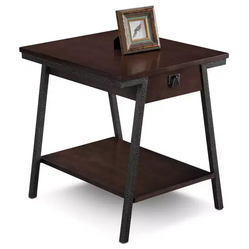 Empiria Modern Industrial Drawer End Table Brown - Leick Home: Welded Steel, Mission Style, Open Shelf