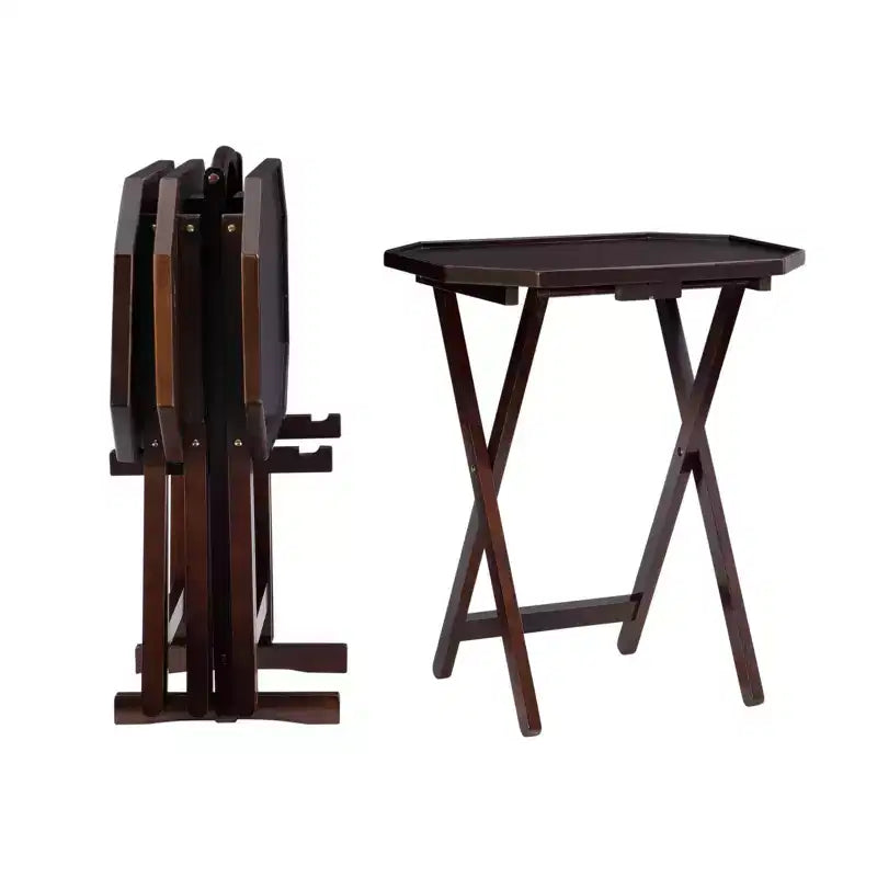 5pc Wallace Folding TV Snack Tray Tables Espresso - Powell