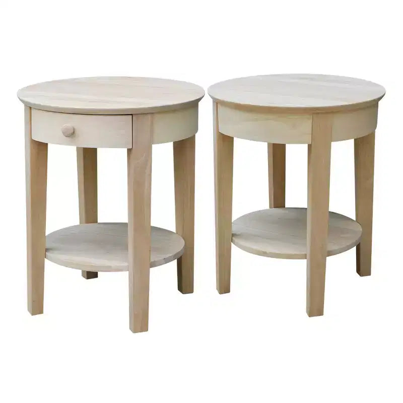 Table d'appoint Philips en bois – International Concepts : Bois d'hévéa massif, ronde, avec étagère de rangement