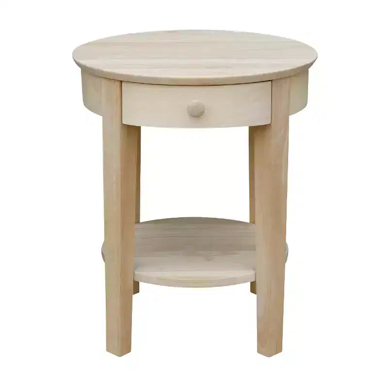 Table d'appoint Philips en bois – International Concepts : Bois d'hévéa massif, ronde, avec étagère de rangement