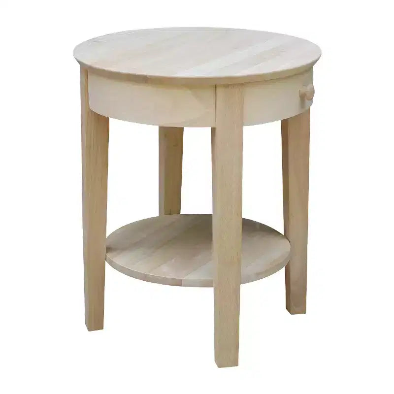 Table d'appoint Philips en bois – International Concepts : Bois d'hévéa massif, ronde, avec étagère de rangement