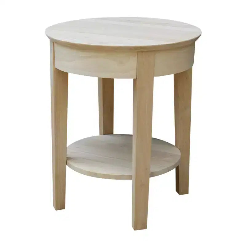 Table d'appoint Philips en bois – International Concepts : Bois d'hévéa massif, ronde, avec étagère de rangement